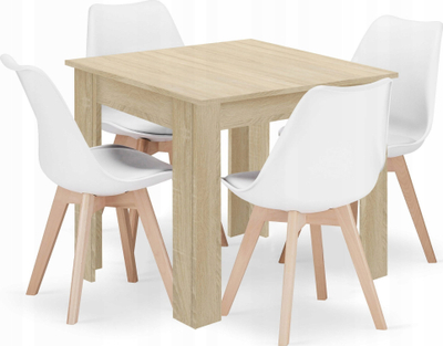 Сет трпезариска маса Square Oskar 80x80 cm, Oak Sonoma, 4 бели столици Mark