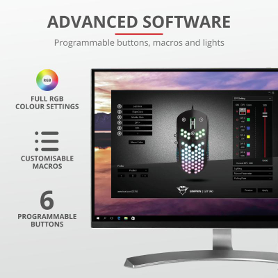 Mouse lojërash Trust GXT 960 Graphin, 1000 Hz, RGB, i zi