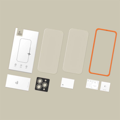 Xham i temperuar Tech-Protect Easy Set+ për iPhone 16 Pro 17 Pro, set 3 copë, 0.3 mm, transparent