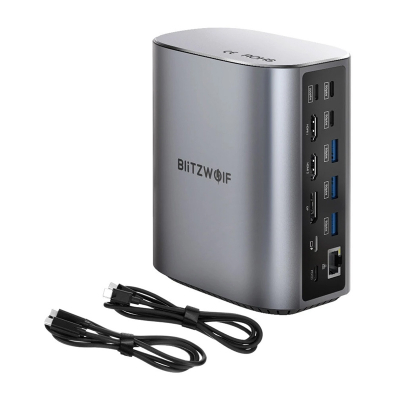 Docking station BlitzWolf BW-TH15, 17 në 1, 4K, gri metalik