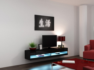 Kredencë TV Cama Meble VIGO NEW, 180x40x30 cm, e zezë me shkëlqim