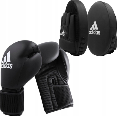 Set boksi Adidas Boxing Set, doreza 12 oz, fokus pads, të zeza