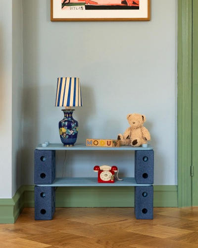 Lojë balancimi MODU Staza, set kreativ, dru panje, blu
