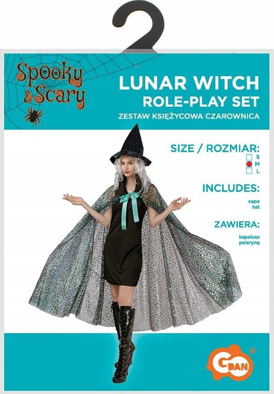 Kostum shtrige GODAN Machine Moon Witch, masa M, shumëngjyrësh