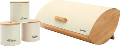 Set enësh për bukë Konighoffer Cosmic Cream, 4 copë, çelik karboni dhe bambu, ngjyrë krem