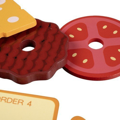 Lodër druri edukative Kruzzel 22673 Wooden Burger, set hamburgeri, shumëngjyrëshe