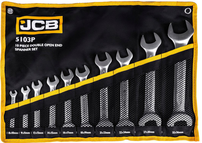 Set çelësash të sheshtë JCB 5103P, 10 copë, 8-36 mm, në çantë tekstili