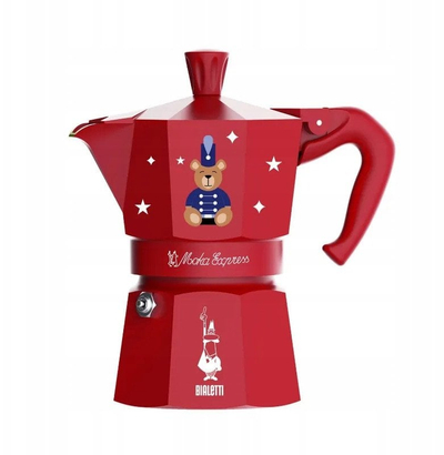 Xhezve moka Bialetti Moka Express Orsetto, 3 filxhanë, metal, e kuqe