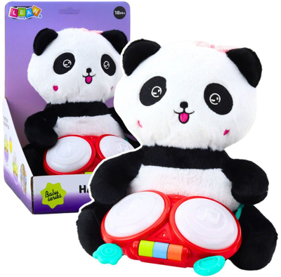 Lodër pelushi panda me daulle, drita LED, tinguj muzikorë, bardh e zezë