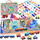 Set tren druri Wooden Train Set Build a City ZA5374, 89 pjesë, me valixhe, shumëngjyrësh