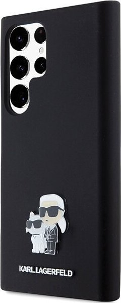 Futrollë Karl Lagerfeld Silicone Karl Choupette Metal Pin për Galaxy S23 Ultra, silikon, e zezë