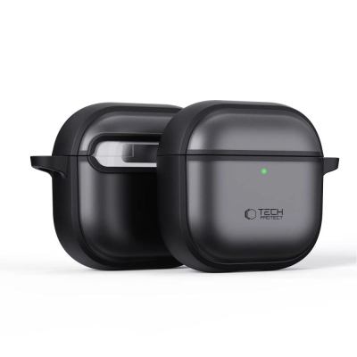 Këllëf Tech-Protect Magmat për Apple AirPods 4, TPU dhe polikarbonat, me karabinë, i zi mat