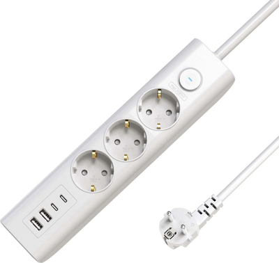 Zgjatës energjie Microconnect, 3 presa Schuko, USB A dhe USB C, 1.5m, i bardhë