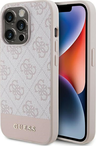 Kapak telefoni Guess 4G Stripe për iPhone 15 Pro 6.1", TPU, lëkurë eco, rozë