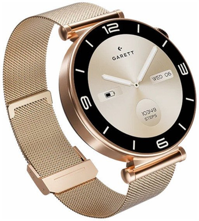 Паметен часовник Garett Rose, екран 1.32\" AMOLED, Bluetooth, розе златна боја
