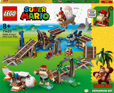 Lodër LEGO Super Mario Diddy Kong Mine Cart Ride Expansion Set 71425, 1157 copa, për kalamaj 8+ vjeç, shumëngjyrëshe
