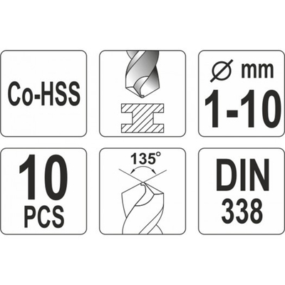 Set stërvitësesh cilindrike Yato YT-41603, HSS Co, 1-10mm, për metal