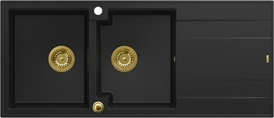 Lavaman kuzhine Quadron GraniteQ EVAN 121, 2 vaska, 1160x500x210 mm, pure carbon me elemente të arta