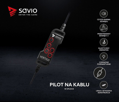 Kufje Savio Vertigo 7.1, të zeza / kuqe