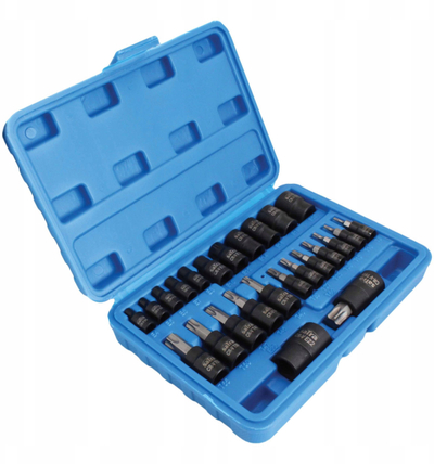 Set çelësash kokë Torx E Torx, 25 copë, 1/4" 3/8" 1/2", në kuti plastike blu