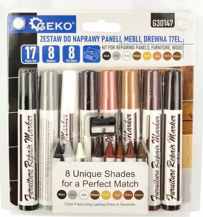 Сет за поправка на мебел Wood Marker Wax, 8 восочни моливи, 8 маслени маркери, повеќебоен