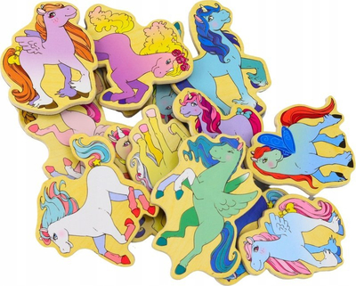 Lodër magnetë druri LeanToys Unicorns, set 20 copë, shumëngjyrëshe