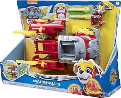 Lodër makinë Paw Patrol Marshall Powered Up Cruiser, me figurinë e Marshall-it, me drita dhe zëra, e kuqe