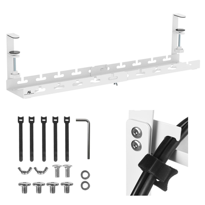 Organizues kabllosh Maclean Adjustable Under-Desk, mbajtës me kapëse, mban deri në 5 kg, i bardhë