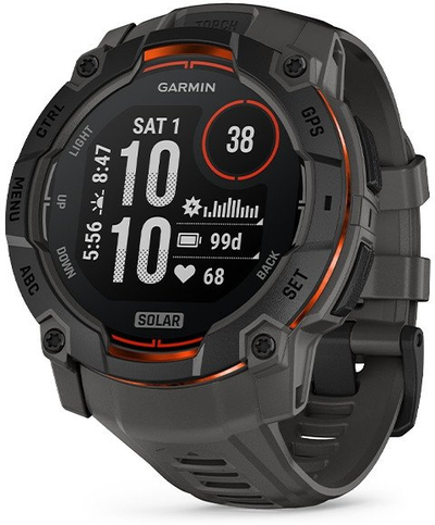 Ora smartwatch Garmin Instinct 3 Solar, 50 mm, GPS, e zezë me rrip charcoal