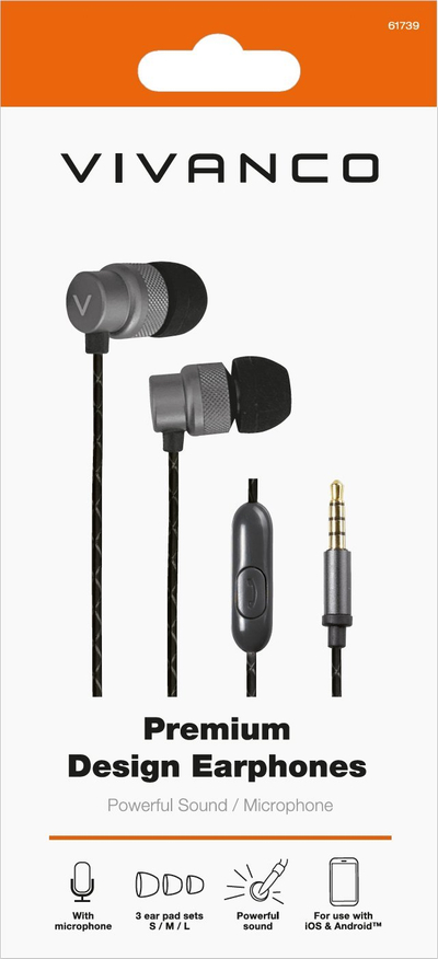Kufje in-ear Vivanco 61739 Premium Design, me mikrofon, 3.5mm, të zeza