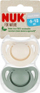 Biberon qetësues NUK For Nature, silikon, 6-18m, set 2 copë, bezh dhe jeshile