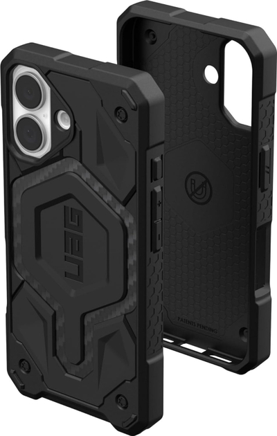 Mbrojtëse telefoni UAG Monarch për iPhone 16, mbron nga rënie gjer në 7.6 m, pamje karbon, e zezë
