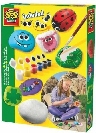 Set kreativ SES Nederland Painting Stones Kit, me gurë, bojëra dhe furça, shumëngjyrësh
