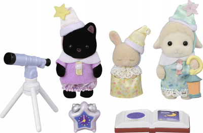 Set lodrash Sylvanian Families Nursery Friends Sleepover Party Trio, 3 bebe figurina, me aksesorë, shumëngjyrëshe
