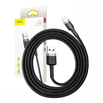 Kabllo USB Lightning Baseus Cafule 2.4A 0.5m (Gri+E zezë)