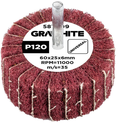 Rrotë gërryese GRAPHITE 58T409, 60x25x6mm, granulim P120, e kuqe