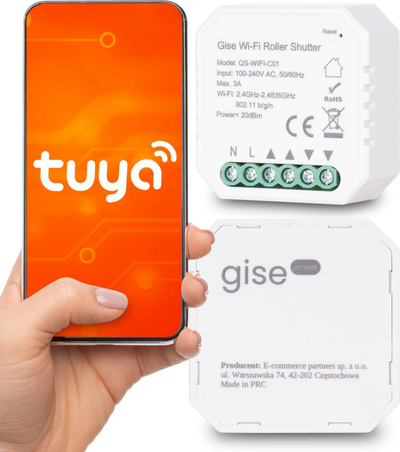 Modul për roleta Gise Smart Roller Shutter Controller Rollout, Tuya, WiFi, i bardhë