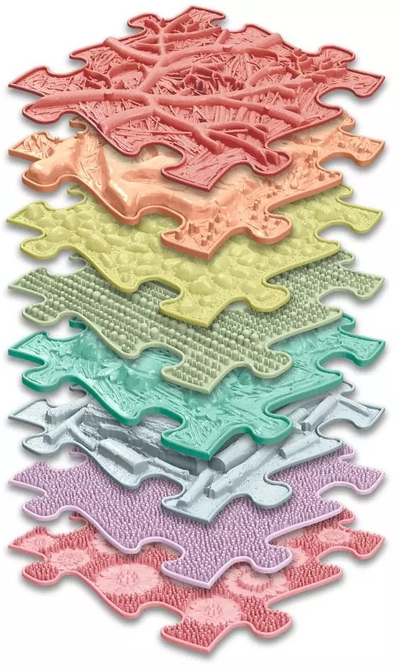 Tapet senzorial për fëmijë Askato Muffik Rainbow Pastel, set 8 copë, 12m+, ngjyra pastel
