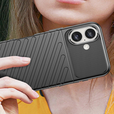 Maskë silikoni Thunder për iPhone 16 Plus, e hollë, që s’rrëshqet, e zezë