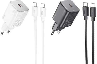 Karikues muri Hoco N40, 20W PD QC, me kabllo USB C në Lightning 1m, i bardhë