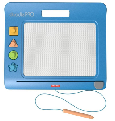Tabelë vizatimi magnetike Fisher Price Doodle Pro Slim, me laps dhe 4 stampues, e lehtë për ta marrë me vete, blu