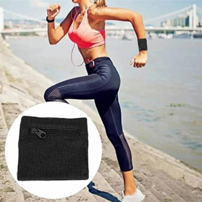 Set shall sportiv për kyç dore me xhep me zinxhir, 2 copë, pambuk përzierje, i zi