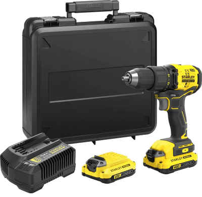 Trapan Stanley SFMCD710C2K, 18 V, 1.5 Ah, i zi me të verdhë