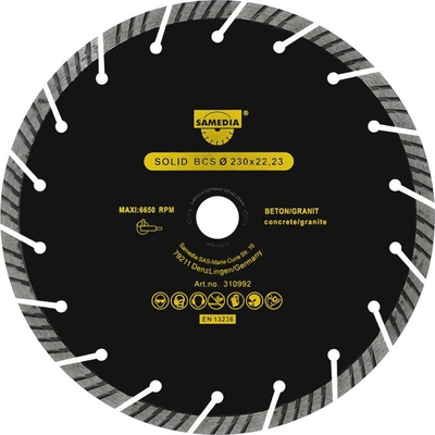 Disk diamant për prerje Samedia Solid BCS, 230 mm, vrimë 22.23 mm, i zi