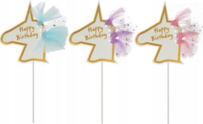 Dekor torte Unicorn Head Picks With Mane, 18cm, set 5 copë, shumëngjyrësh