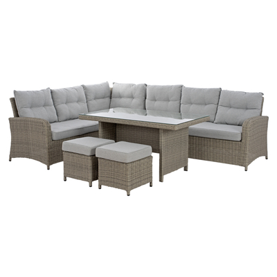 Set këndor alumini për dhomë dite HM5144.21, me 2 tabure dhe tavolinë, gri