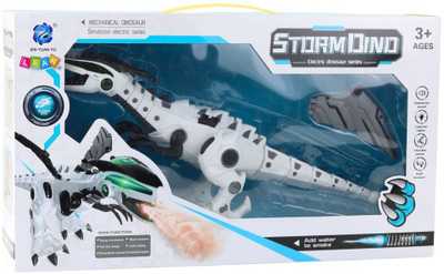 Lodër robot dinozaur LeanToys StormDino, me bateri, drita dhe tinguj, i bardhë