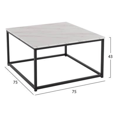 Tavolinë për kafe Braylen 75x75x43cm (HM8942.12), bardhë/ zezë