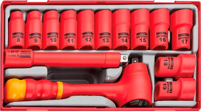 Портабилен сет алат Teng Tools 37 делови, изолиран EN 60900, со кутија за носење, црвен