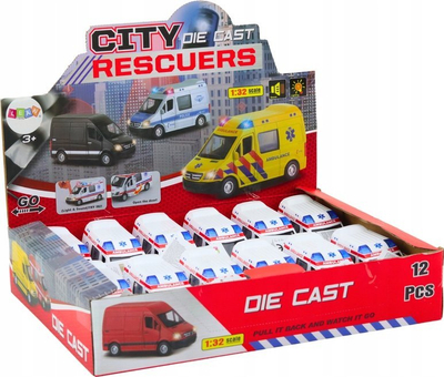 Lodër ambulancë metalike 1:32, me drita e zhurma, dyer që hapen, e bardhë